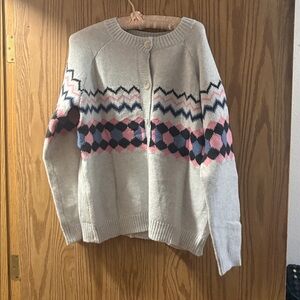 Women's Patterned Cardigan Sweater - Gray, Pink, Black